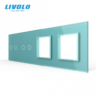 Сенсорная панель выключателя Livolo 4 канала и две розетки (2-2-0-0) зеленый стекло  (VL-C7-C2/C2/SR/SR-18)