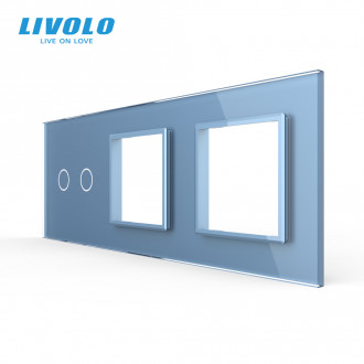 Сенсорная панель выключателя Livolo 2 канала и двух розеток (2-0-0) голубой стекло (VL-C7-C2/SR/SR-19)