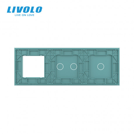 Сенсорная панель выключателя Livolo 3 каналов и розетку (1-2-0) зеленый стекло (VL-C7-C1/C2/SR-18)