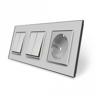 Комплект двухклавишных выключателей с розеткой Livolo серый стекло (VL-C7K2/K2/FCTC16A-6IP)