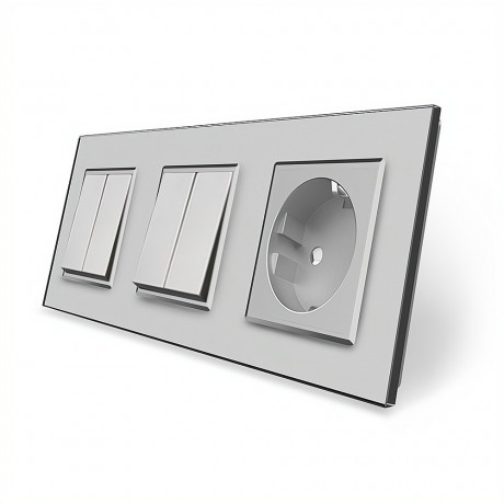 Комплект двухклавишных выключателей с розеткой Livolo серый стекло (VL-C7K2/K2/FCTC16A-6IP)