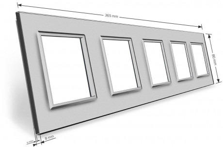 Рамка розетки 5 мест Livolo серый стекло (C7-SR/SR/SR/SR/SR-15)