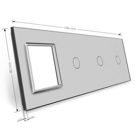 Сенсорная панель комбинированная для выключателя 3 сенсора 1 розетка (1-1-1-0) Livolo серый стекло