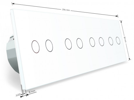 Сенсорный проходной выключатель 8 сенсоров (2-2-2-2) Livolo белый стекло (VL-C708S-11)