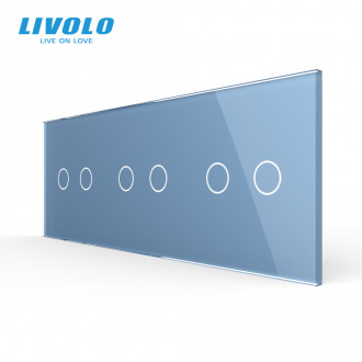Сенсорная панель выключателя Livolo 6 каналов (2-2-2) голубой стекло (VL-C7-C2/C2/C2/-19)