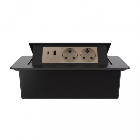 Розетка мебельная двойная с USB-A и USB-C Livolo золотой в черном (VL-SHS013-FCTC-FCUA.UCAP-B)