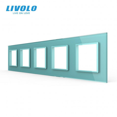 Рамка розетки 5 мест Livolo зеленый стекло (C7-SR/SR/SR/SR/SR-18)
