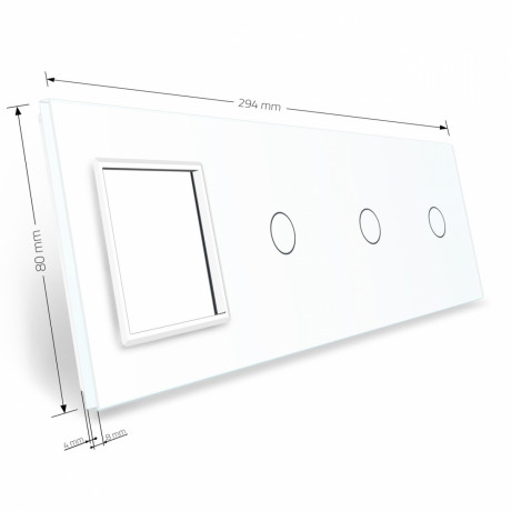 Сенсорная панель комбинированная для выключателя 3 сенсора 1 розетка (1-1-1-0) Livolo белый стекло