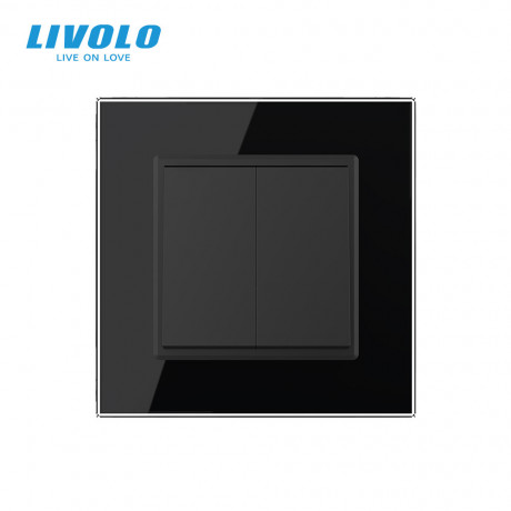 Двухклавишный перекрестный выключатель черный Livolo (VL-C7FCMM10A-1BP)