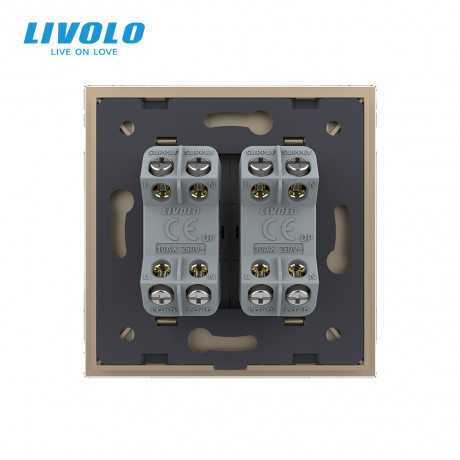 Двухклавишный перекрестный выключатель золотой Livolo (VL-C7FCMM10A-1AP)