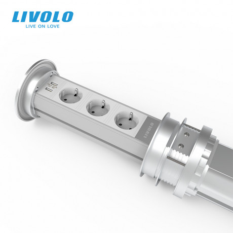 Умная выдвижная подъемная скрытая тройная розетка с беспроводной зарядкой с USB Livolo (VL-SHS010)