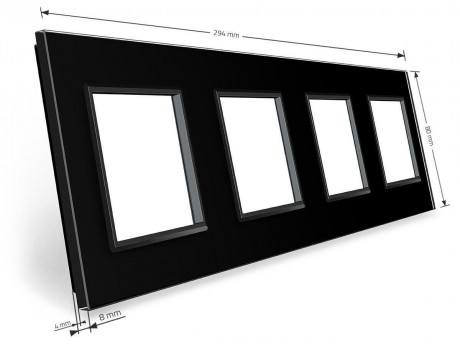 Рамка розетки 4 места Livolo черный стекло (C7-SR/SR/SR/SR-12)