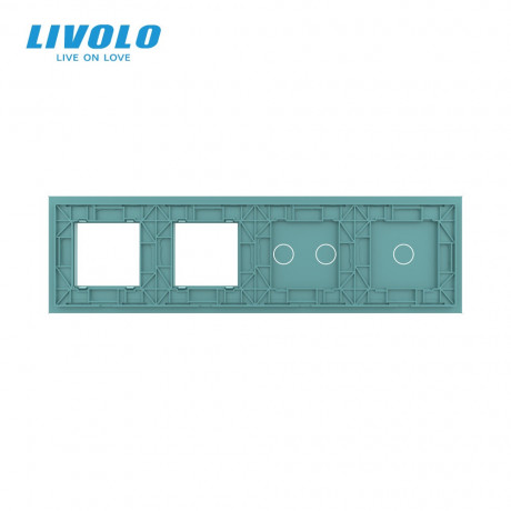 Сенсорная панель выключателя Livolo 3 канала и две розетки (1-2-0-0) зеленый стекло (VL-C7-C1/C2/SR/SR-18)