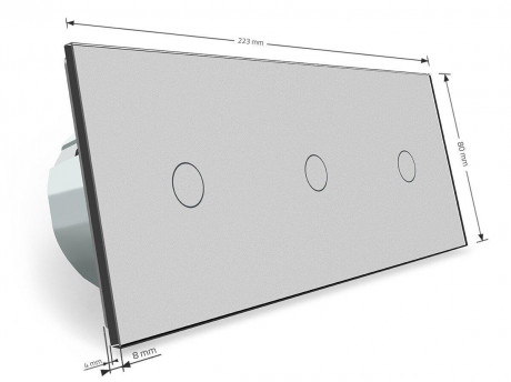Сенсорный радиоуправляемый проходной выключатель 3 сенсора (1-1-1) Livolo серый стекло