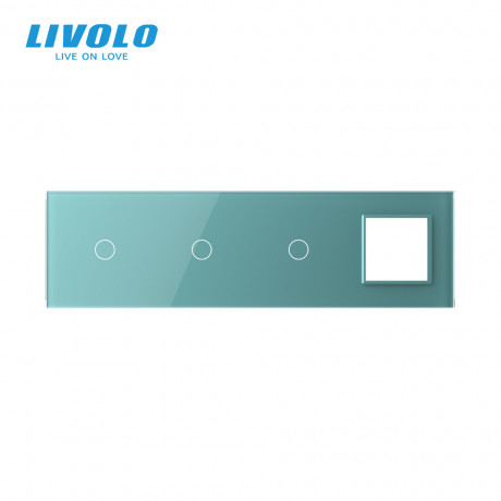 Сенсорная панель выключателя Livolo 3 канала и розетку (1-1-1-0) зеленый стекло (VL-C7-C1/C1/C1/SR-18)