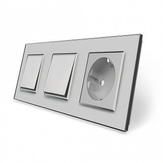 Комплект одноклавишных выключателей с розеткой Livolo серый стекло (VL-C7K1/K1/FCTC16A-6IP)