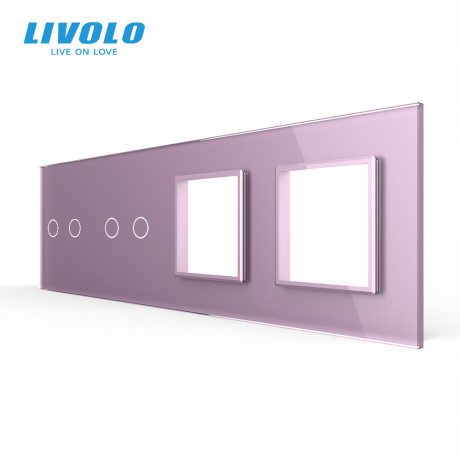 Сенсорная панель выключателя Livolo 4 канала и две розетки (2-2-0-0) розовый стекло  (VL-C7-C2/C2/SR/SR-17)