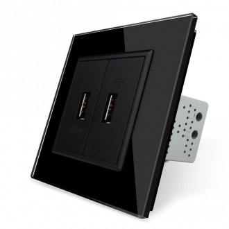 Розетка двойная USB с блоком питания Livolo черный стекло (VL-C792U-12)