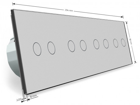 Сенсорный проходной выключатель 8 сенсоров (2-2-2-2) Livolo серый стекло (VL-C708S-15)