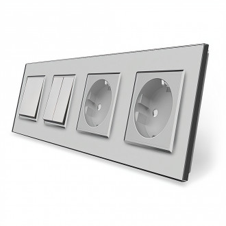 Комплект одноклавишный с двухклавишным выключателем и двойной розеткой Livolo серый стекло