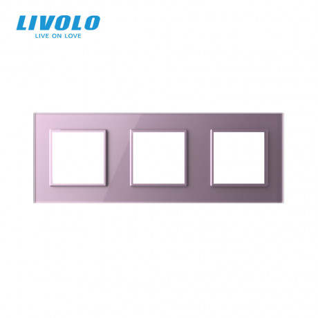 Рамка розетки 3 места Livolo розовый стекло (C7-SR/SR/SR-17)
