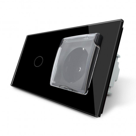 Сенсорный выключатель Розетка влагозащищенная с крышкой Livolo черный стекло (VL-C701/C7C1EUWF-12)