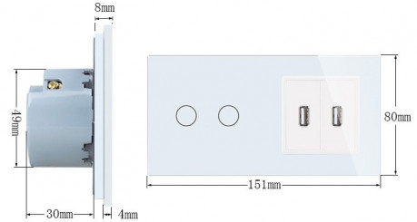 Сенсорный выключатель 1 сенсор 2 USB Livolo белый стекло (VL-C701/2USB-11)