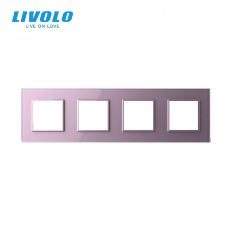 Рамка розетки 4 места Livolo розовый стекло (C7-SR/SR/SR/SR-17)