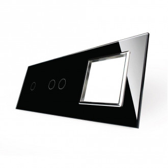 Сенсорная панель комбинированная для выключателя 3 сенсора 1 розетка (1-2-0) Livolo черный хром стекло
