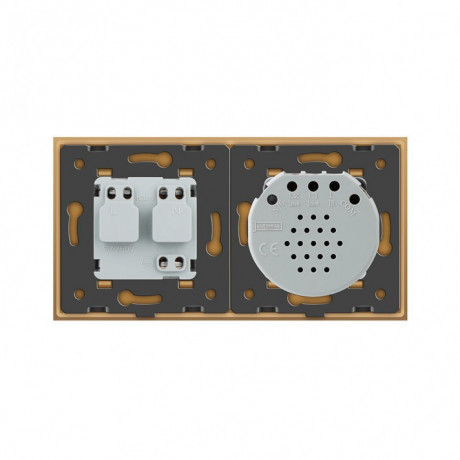Сенсорный выключатель 2 сенсора Розетка влагозащищенная с крышкой Livolo золото стекло (VL-C702/C7C1EUWF-13)